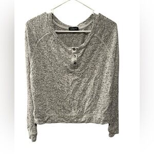 Eclipse Gray Button Front Henley Long Sleeve Top XS